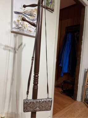 Brighton Brown Floral Embossed Crossbody Bag